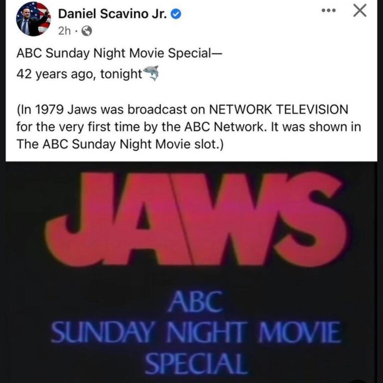 Read more about the article ABC Sunday Night Movie Special— 42 years ago, tonight S (In 1979 Jaws was broadcast on NETWORK TELEVISION for the very first time by the ABC Network. It was shown in The ABC Sunday Night Movie slot.)