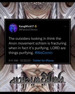Read more about the article The outsiders looking in think the Anon movement schism is fracturing when in fact it’s purifying. LORD are things purifying. #WeComin