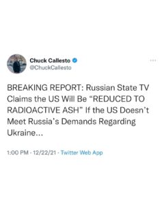 Read more about the article BREAKING REPORT: Russian State TV Claims the US Will Be “REDUCED TO RADIOACTIVE ASH” If the US Doesn’t Meet Russia’s Demands Regarding Ukraine…
