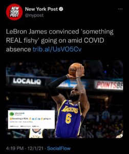Read more about the article LeBron James convinced ‘something REAL fishy’ going on amid COVID absence