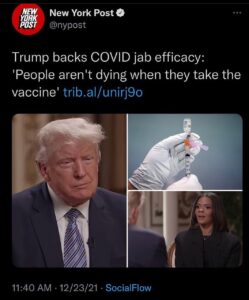 Read more about the article Trump backs COVID jab efficacy: ‘People aren’t dying when they take the vaccine’