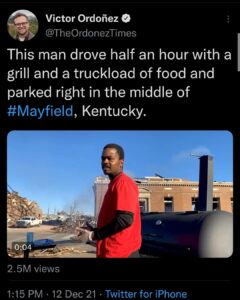 Read more about the article This man drove half an hour with a grill and a truckload of food and parked right in the middle of #MayfieId, Kentucky.