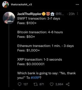Read more about the article XRP transaction: 1-3 seconds Fees: $0.000001