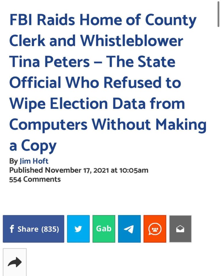 Read more about the article Link in bio -> link to articles – FBI Raids Home of County Clerk and Whistleblower Tina Peters — The State Official Who Refused to Wipe Election Data from Computers Without Making a Copy