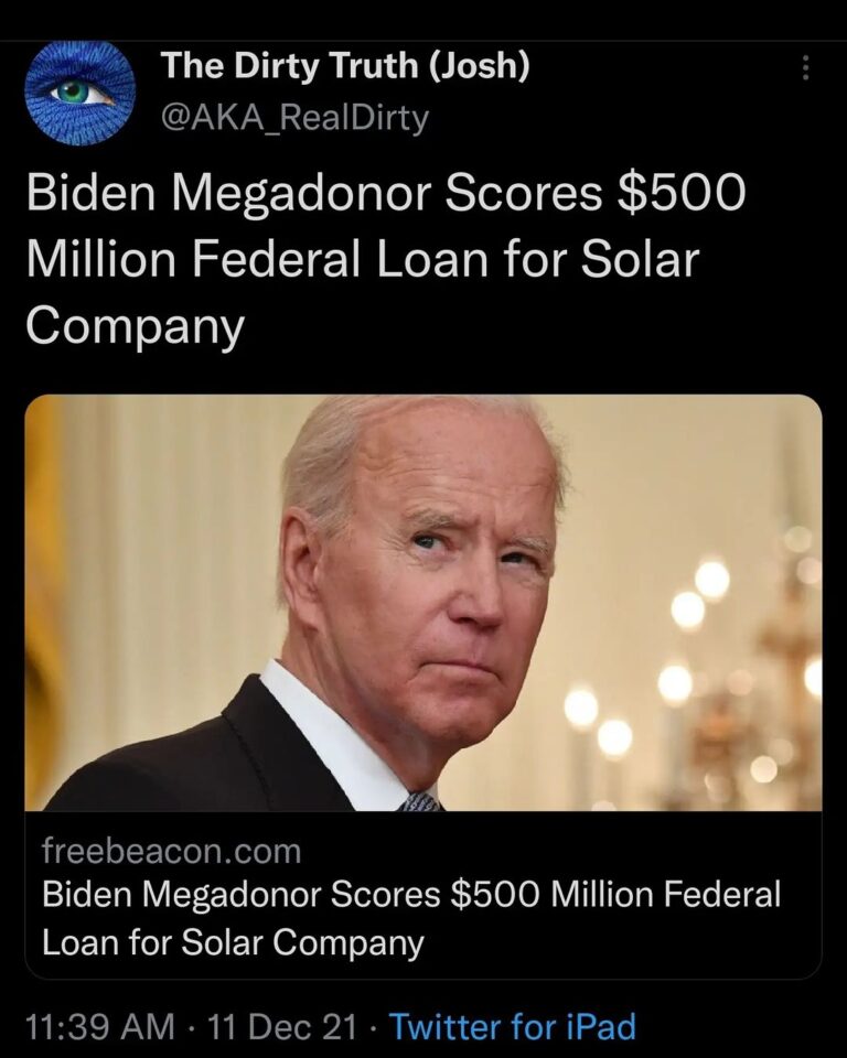 Read more about the article Biden Megadonor Scores $500 Million Federal Loan for Solar Company