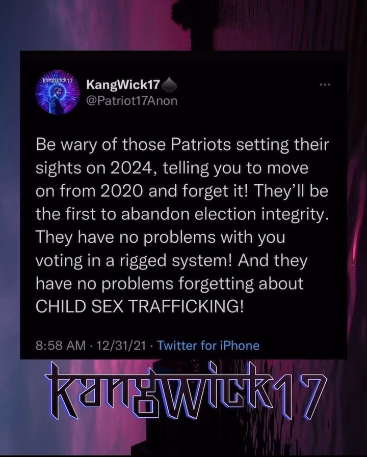 Read more about the article Be wary of those Patriots setting their sights on 2024, telling you to move on from 2020 and forget it! They’ll be the first to abandon election integrity. They have no problems with you voting in a rigged system! And they have no problems forgetting about CHILD SEX TRAFFICKING!