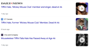 Read more about the article Tiffini Hale of the Mickey Mouse Club, dead at 46, Christmas Day, 2021