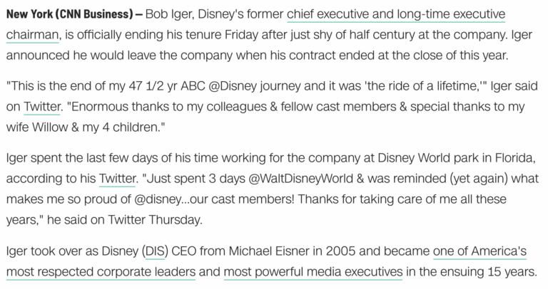 Read more about the article Bob Iger celebrated his last day with Disney, December 31, 2021, after 47.5 years