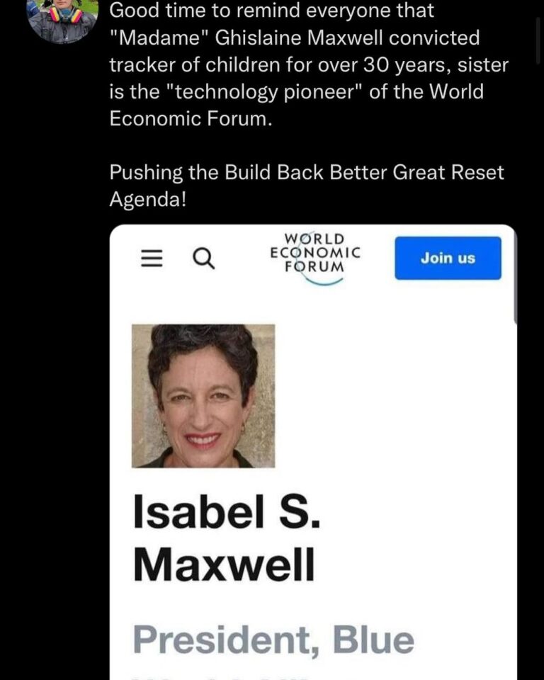 Read more about the article Good time to remind everyone that “Madame” Ghislaine Maxwell convicted tracker of children for over 30 years, sister is the “technology pioneer” of the World Economic Forum. – Pushing the Build Back Better Great Reset Agenda!
