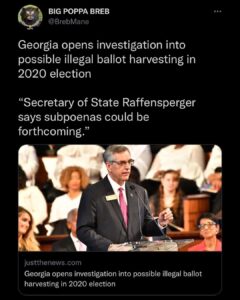 Read more about the article Georgia opens investigation into possible illegal ballot harvesting in 2020 election – “Secretary of State Raffensperger says subpoenas could be forthcoming.”