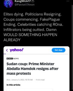 Read more about the article Elites dying. Politicians Resigning. Coups commencing. FakePlague Ending. Celebrities catching ROna. Infiltrators being outted. Damn WOULD SOMETHING HAPPEN ALREADY