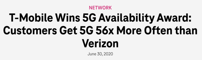 Read more about the article T-Mobile wins 5G availability award (56x more available than Verizon)