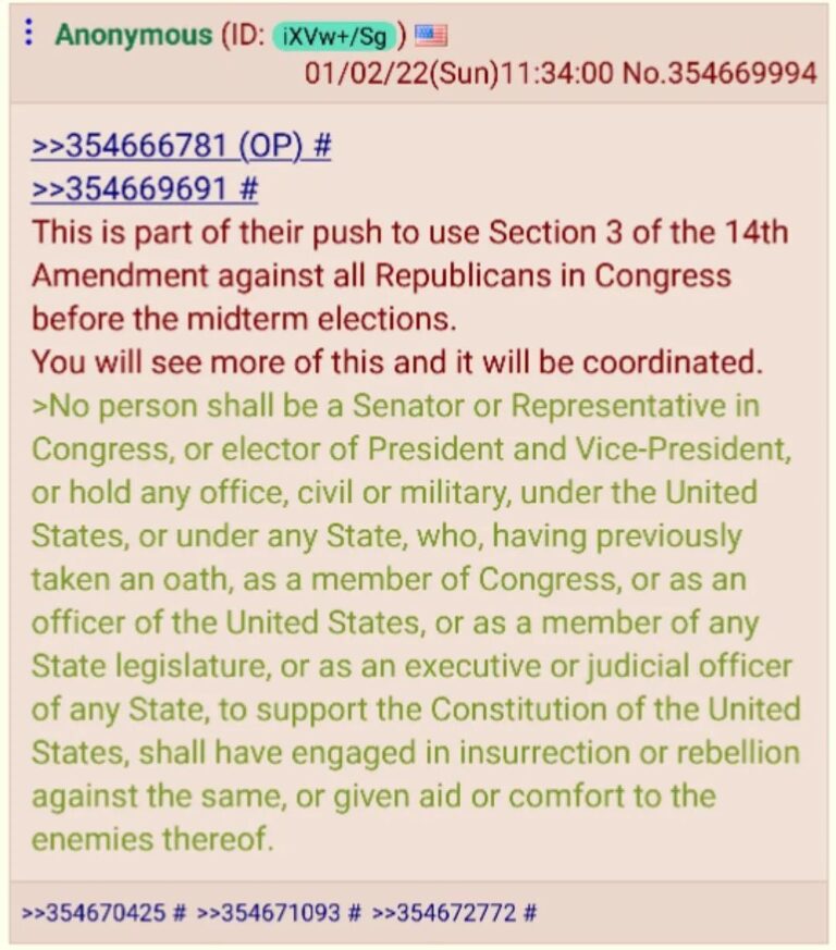 Read more about the article This is part of their push to use Section 3 of the 14th Amendment against all Republicans in Congress before the midterm elections. You will see more of this and it will be coordinated.