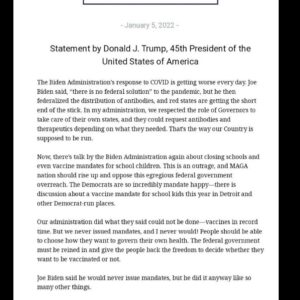 Read more about the article – January 5, 2022 – Statement by Donald J. Trump, 45th President of the United States of America