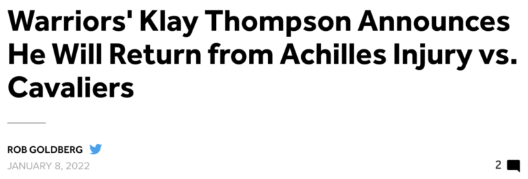 Read more about the article Klay Thompson to make his NBA return against Cavaliers, January 9, 2022
