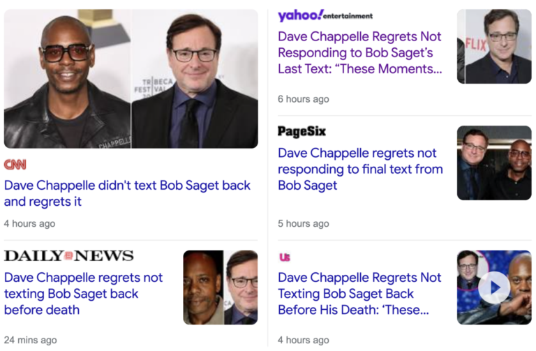 Read more about the article Dave Chappelle says he regrets not getting back to Bob Saget on January 14, 2022, his 144th day of his age