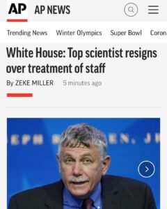 Read more about the article White House: Top scientist resigns over treatment of staff