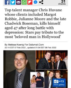 Read more about the article Top talent manager Chris Huvane whose clients included Margot Robbie, Julianne Moore and the late Chadwick Boseman, kills himself aged 47 after long battle with depression: Stars pay tribute to the most ‘beloved man in Hollywood’