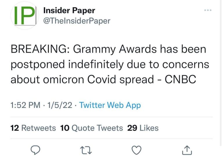 Read more about the article BREAKING: Grammy Awards has been postponed indefinitely due to concerns about omicron Covid spread – CNBC