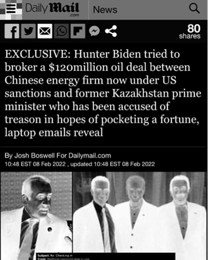 Read more about the article EXCLUSIVE: Hunter Biden tried to broker a $120million oil deal between Chinese energy firm now under US sanctions and former Kazakhstan prime minister who has been accused of treason in hopes of pocketing a fortune, laptop emails reveal