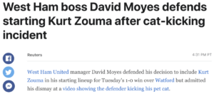 Read more about the article West Ham’s footballer Kurt Zouma kicks his cat Bengal, February 8, 2022 news (5-days before Super Bowl 56)