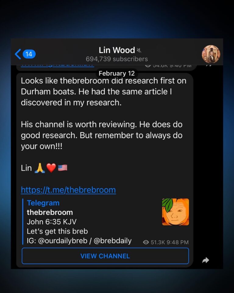 Read more about the article Looks like thebrebroom did research first on Durham boats. He had the same article I discovered in my research. His channel is worth reviewing. He does do good research. But remember to always do your own!!! Lin A V