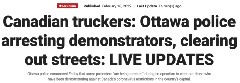 Read more about the article Ottawa police begin arresting Freedom Convoy protesters on February 18, 2022, Justin Trudeau’s 56th day of his age