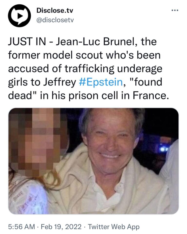 Read more about the article JUST IN – Jean-Luc Brunel, the former model scout who’s been accused of trafficking underage girls to Jeffrey #Epstein, “found dead” in his prison cell in France.