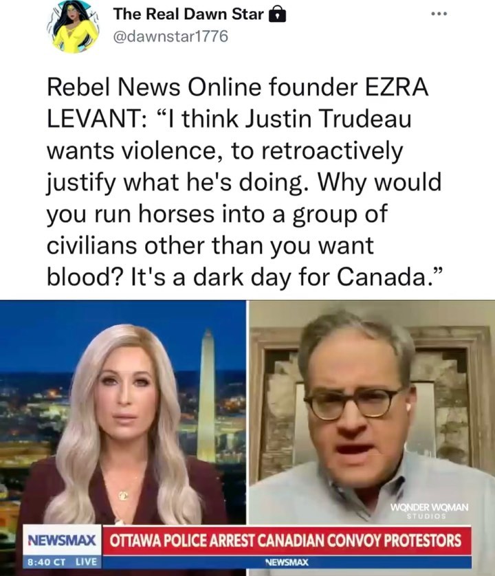 Read more about the article Rebel News Online founder EZRA LEVANT: “l think Justin Trudeau wants violence, to retroactively justify what he’s doing. Why would you run horses into a group of civilians other than you want blood? It’s a dark day for Canada.”