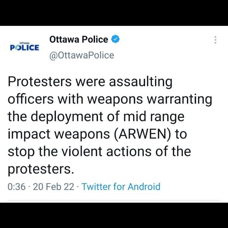 Read more about the article Protesters were assaulting officers with weapons warranting the deployment of mid range impact weapons (ARWEN) to stop the violent actions of the protesters.