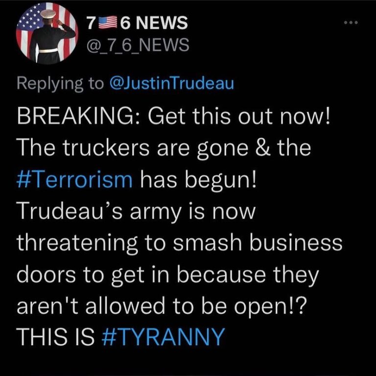 Read more about the article BREAKING: Get this out now! The truckers are gone & the #Terrorism has begun! Trudeau’s army is now threatening to smash business doors to get in because they aren’t allowed to be open!? THIS IS #TYRANNY