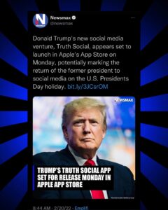 Read more about the article Donald Trump’s new social media venture. Truth Social, appears set to launch in Apple’s App Store on Monday, potentially marking the return of the former president to social media on the U.S. Presidents Day holiday.