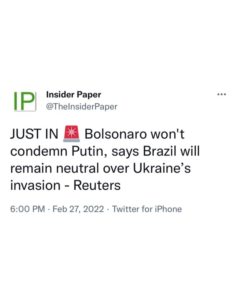 Read more about the article JUST IN Bolsonaro won’t condemn Putin, says Brazil will remain neutral over Ukraine’s invasion – Reuters