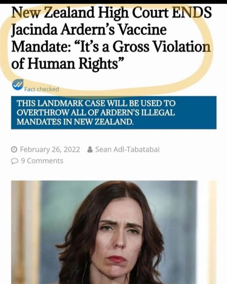 Read more about the article New Zealand High Court ENDS Jacinda Ardern’s Vaccine Mandate: “It’s a Gross Violation of Human Rights”