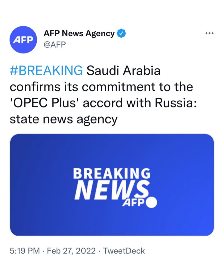 Read more about the article #BREAKING Saudi Arabia confirms its commitment to the ‘OPEC Plus’ accord with Russia: state news agency