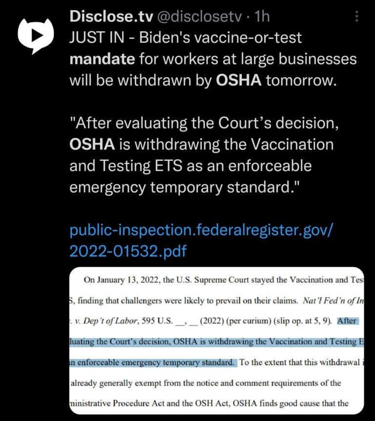 Read more about the article JUST IN – Biden’s vaccine-or-test mandate for workers at large businesses will b