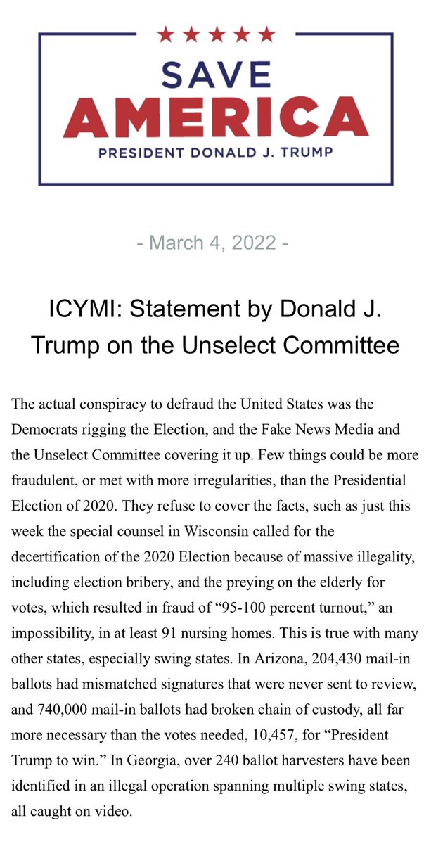 Read more about the article ICYMI: Statement by Donald J. Trump on the Unselect Committee