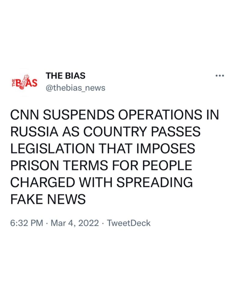 Read more about the article CNN SUSPENDS OPERATIONS IN RUSSIA AS COUNTRY PASSES LEGISLATION THAT IMPOSES PRISON TERMS FOR PEOPLE CHARGED WITH SPREADING FAKE NEWS