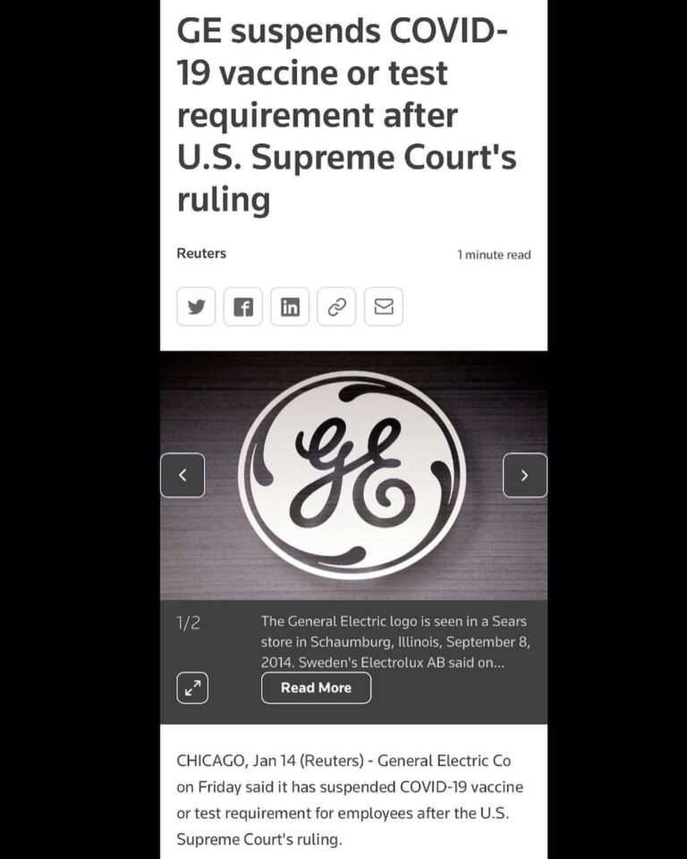 Read more about the article GE suspends COVID- 19 vaccine or test requirement after U.S. Supreme Court’s ruling