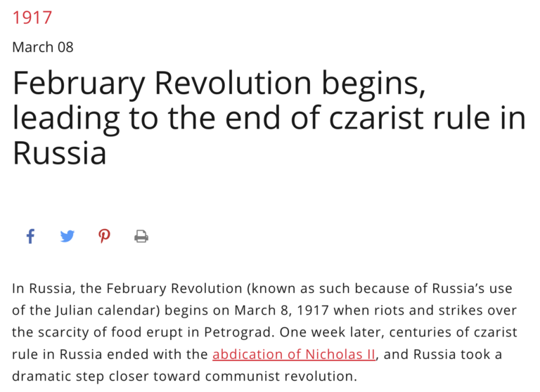 Read more about the article March 8 – 11, 1917, the February Revolution begins in Russia & where the CIA and Facebook fit in