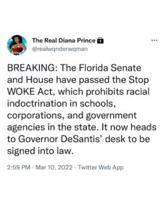 Read more about the article BREAKING: The Florida Senate and House have passed the Stop WOKE Act, which prohibits racial indoctrination in schools, corporations, and government agencies in the state. It now heads to Governor DeSantis’ desk to be signed into law.