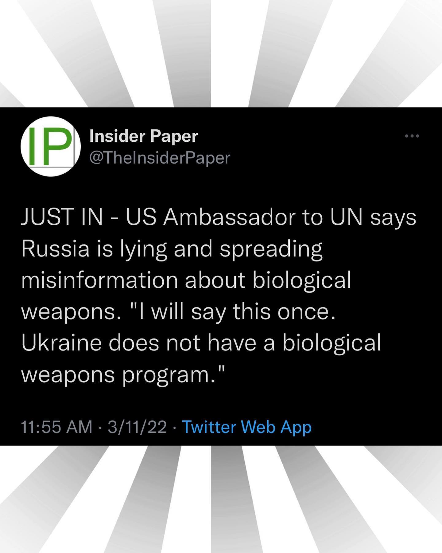 You are currently viewing JUST IN – US Ambassador to UN says Russia is lying and spreading misinformation about biological weapons. “l will say this once. Ukraine does not have a biological weapons program.”