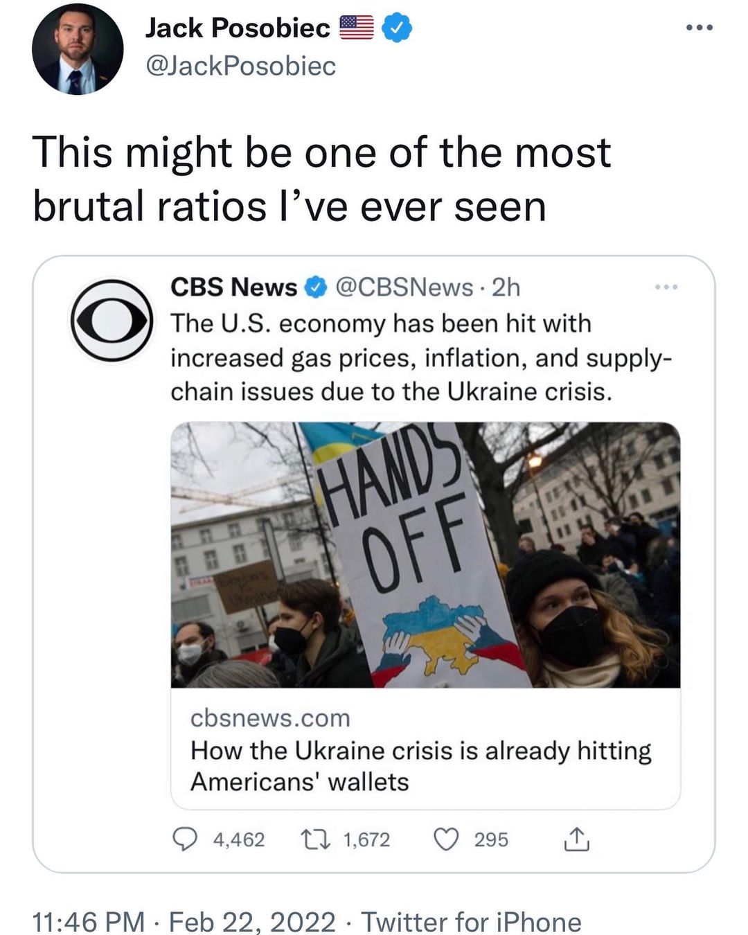You are currently viewing This might be one of the most brutal ratios I’ve ever seen – How the Ukraine crisis is already hitting Americans’ wallets: The U.S. economy has been hit with increased gas prices, inflation, and supply- chain issues due to the Ukraine crisis.