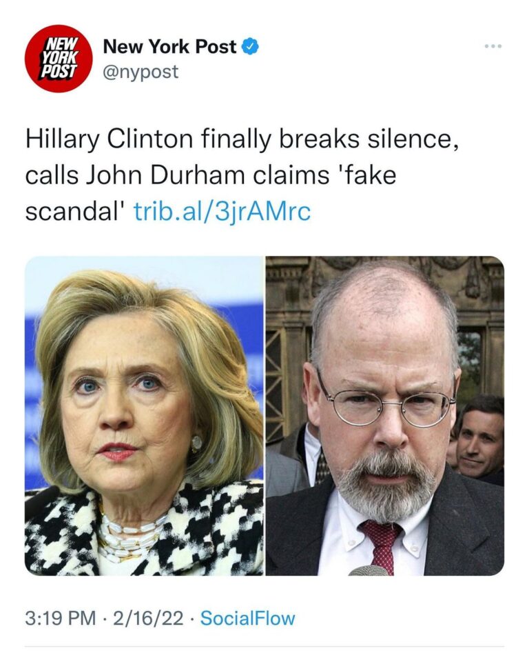 Read more about the article Hillary Clinton finally breaks silence, calls John Durham claims ‘fake scandal’ trib.al/3jrAMrc