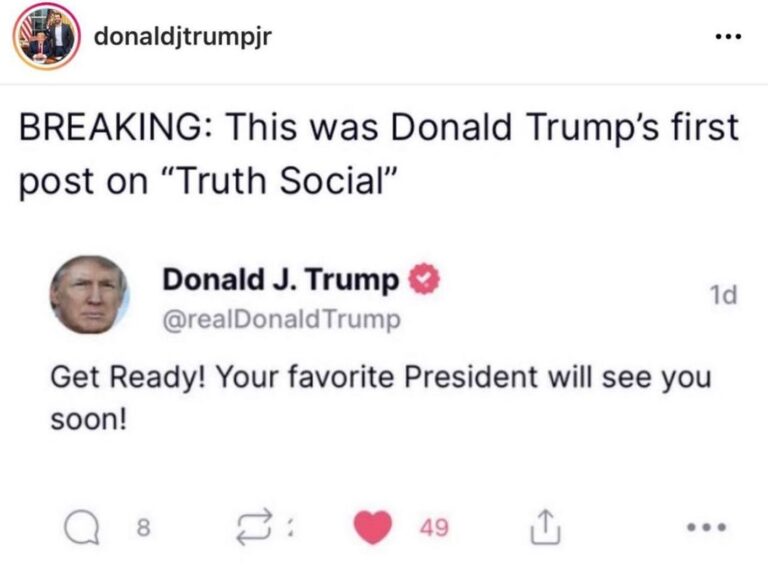Read more about the article BREAKING: This was Donald Trump’s first post on “Truth Social” Donald J. Trump @realDonaldTrump Get Ready! Your favorite President will see you soon!