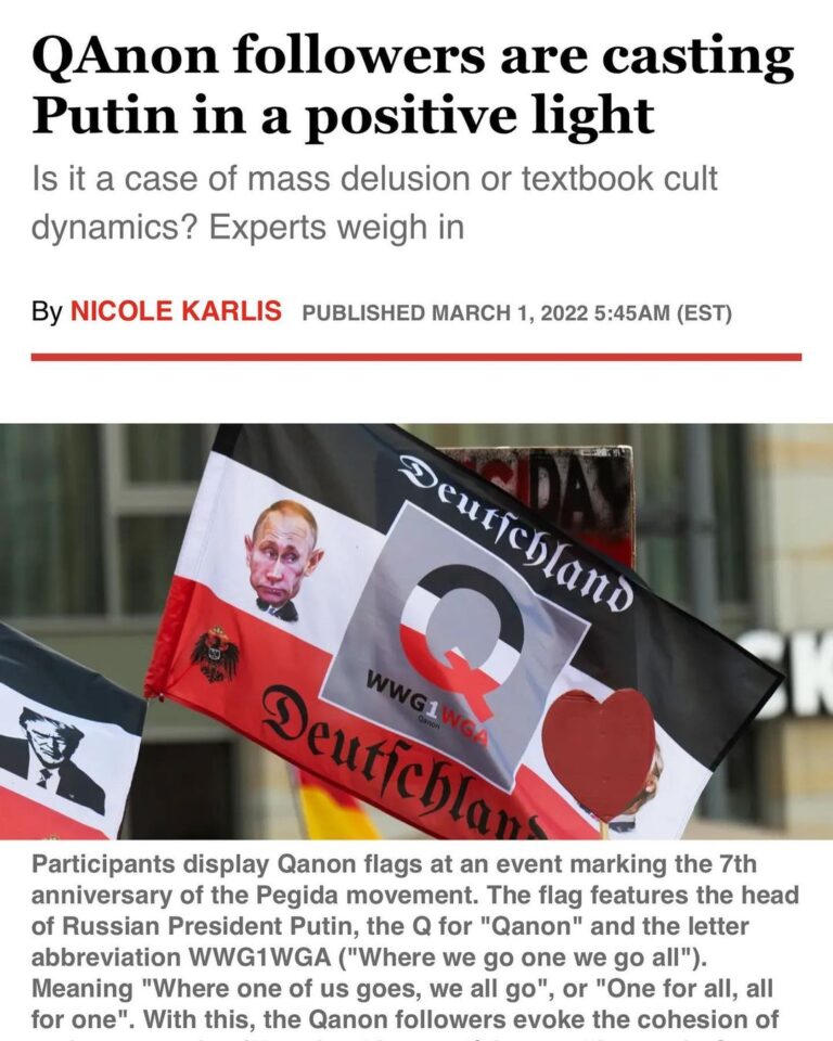 Read more about the article And there it is lol – QAnon followers are casting Putin in a positive light Is it a case of mass delusion or textbook cult dynamics? Experts weigh in