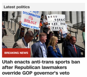 Read more about the article Utah enacts transgender sports ban after Republican lawmakers override GOP governor’s veto, March 25, 2022