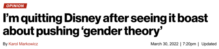 Read more about the article Disney pushing ‘gender theory,’ March 30, 2022 news