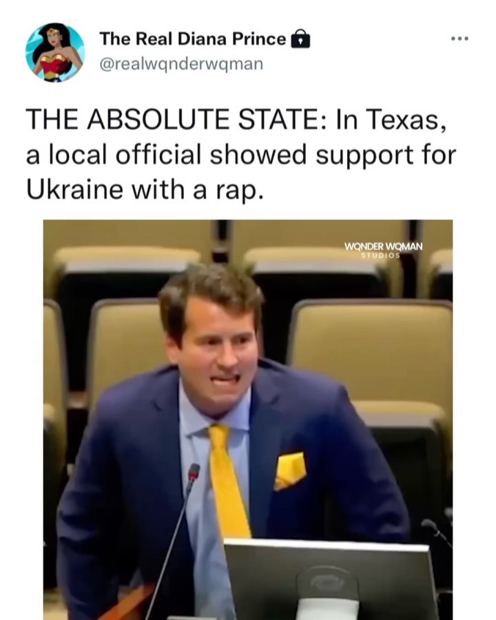 Read more about the article THE ABSOLUTE STATE: In Texas, a local official showed support for Ukraine with a rap.