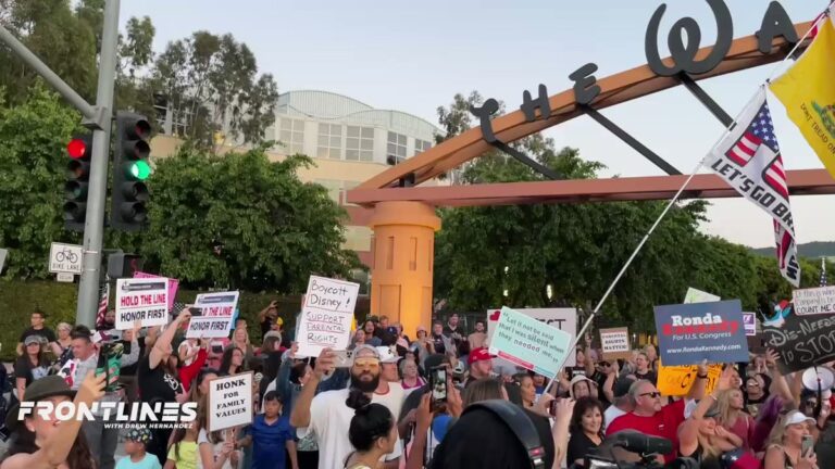 Read more about the article BREAKING: Protesters gather in front of the Disney HQ in Burbank CA chanting “BOYCOTT DISNEY!”
